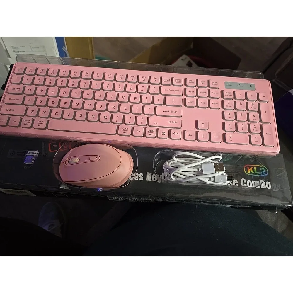RGB Backlit KL2 Light up Rechargeable Wireless‎ Keyboard & Mouse Combo Set NIB